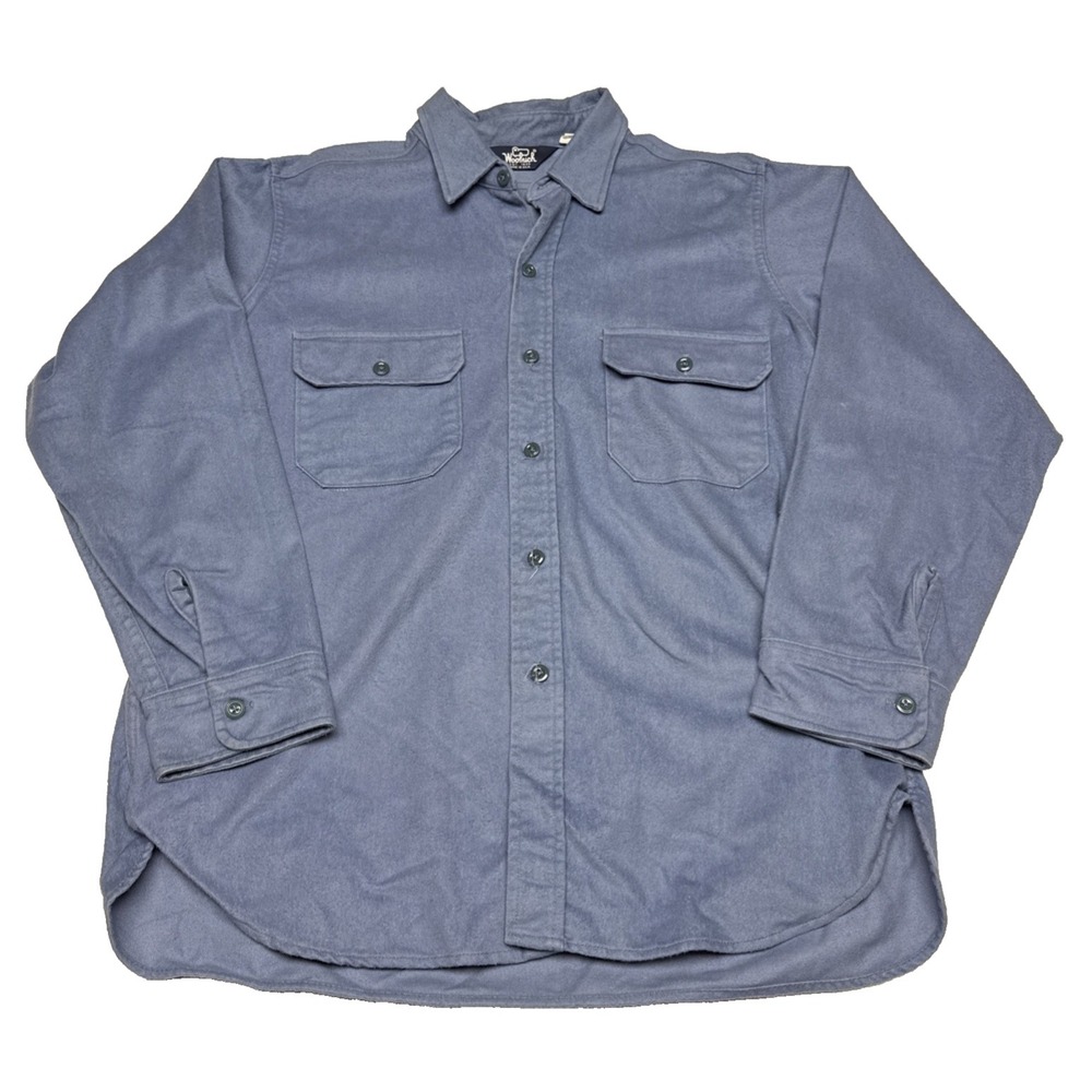Woolrich Chamois Flannel Shirt Blue Mens Size XL Cotton Made in USA Vintage